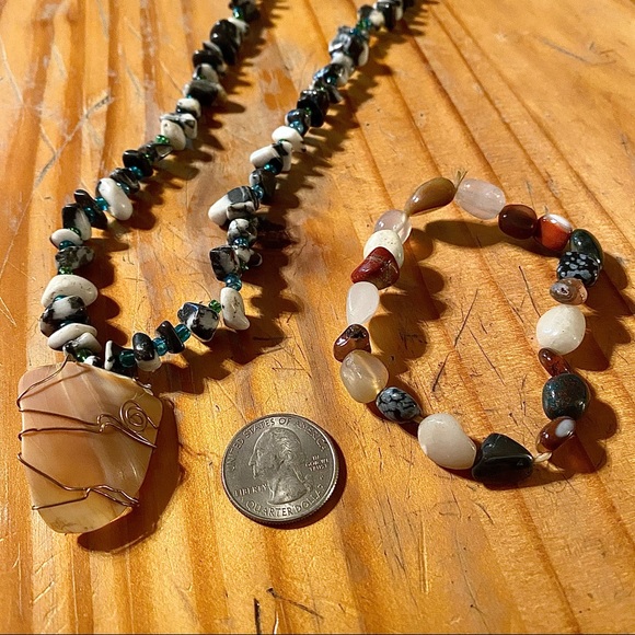 🐚 Hand Made Rock Necklace & Bracelet Set, Shell Wrapped - Picture 3 of 3